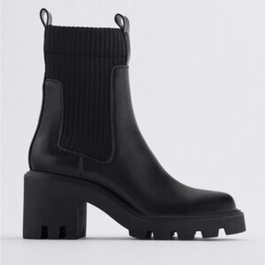 SOCK STYLE HEELED ANKLE BOOTS WITH LUG SOLES